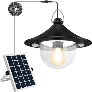 Solar Pendant Light Outdoor Indoor, Solar Shed Light with Motion Sensor/Remote/5 Lighting Modes, Waterproof LED Solar Barn Lights for Inside House, Gazebo, Patio, Barn (Black-1 Pack)