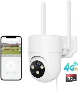 LIWAN 4G LTE Cellular Security Camera Wired Outdoor, No WiFi Security Camera, 24/7 Recording, 360° View, 2K Color Night Vision, 2-Way Talk, Built-in SIM Card and 32G Memory Card, Unlimited Data Plan