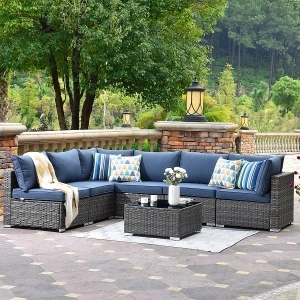 XIZZI Sunrise Rattan Outdoor Sectional with Blue Cushion(S) and Steel Frame