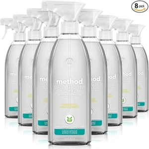 Method Daily Shower Cleaner Spray, Plant-Based & Biodegradable Formula, Spray and Walk Away, Eucalyptus Mint Scent, 28 Fl Oz, (Pack of 8), Packaging May Vary