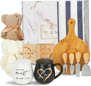 Wedding Gifts for Couples 2024, Bridal Shower Gifts 12PCS, Mr and Mrs Coffee Mugs Bamboo Serving Board, Wedding, Engagement Wedding Registry Gifts for Bride and Groom