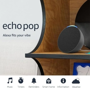 Amazon Echo Pop | Alexa fits in anywhere: bedroom, living room, bathroom, office, and small spaces | Charcoal