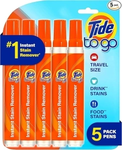 Tide Stain Remover for Clothes, Tide To Go Pen, Instant Stain Remover for Clothes, Travel & Pocket Size, 5 Count (Pack of 1)