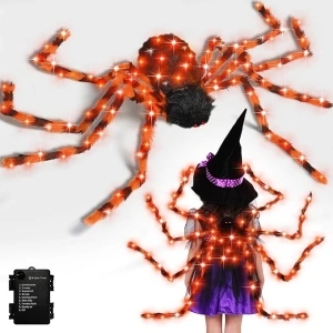 Halloween Giant Spider Decorate, 2024 New Scary Plush Spiders Backpack Decorate with 8 Modes & 120 LED Lights and Flexibly 8 Legs,Novelty Halloween Party Decorations