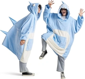 Bedsure Shark Blanket Hoodie Standard One Size, Wearable Shark Blanket Fleece Soft Cozy Animal Costume, for Teens, Adults, Men, Women, Kids, Blue