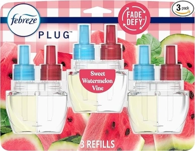 Febreze Odor-Fighting PLUG Air Freshener Oil Refills, Sweet Watermelon Vine, (3) .87 fl. oz. each oil refill