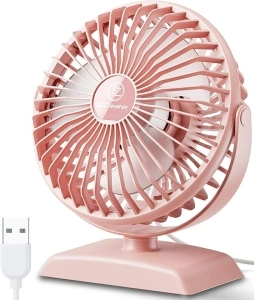 JZCreater USB Desk Fan, USB Fan Mini, 360 Rotation Desktop Fan with 3 Speed, Table Personal Cooling Fan, Quiet Mini Desk Fan, USB Powered, Small Fan for Home Office Bedroom Car Travel, Pink