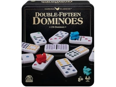 Cardinal Classics Double Fifteen Dominoes Set in Storage Tin | Dominoes for Kids | Family Games | Adult Games | Dominoes Set for Adults & Kids Ages 8+