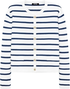 BTFBM Women's Cardigans Sweater 2024 Fall Striped Long Sleeve Button Down Crop Open Front Knit Outerwear Deco Pockets