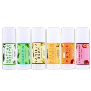 Natural Lip Balm Model 610 6 Ct Honey & Shea Butter, Sweet Mint, Mango, Vanilla Bean, Matcha Green Tea, Strawberry