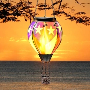 Solar Hot Air Balloon Lantern with Flickering Flame Light, Hot Air Balloon Solar Lanterns Simulated Flame Hanging Solar Lights for Outside Patio, Garden, Party and Yard