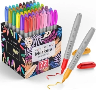 Hethrone Permanent Markers for Adult Coloring, Marker Pens Work on Plastic, Wood, Stone, Metal and Glass （72 Colors）