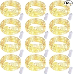 Fibevon Fairy Lights Battery Operated, 12-Pack 7.2ft w/20 LED Mini White Fairy Lights Waterproof String Lights for Wedding/Mason Jar/Centerpiece Table/Bedroom/Valentines/Christmas Decoration