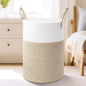 Laundry Basket,Woven Cotton Rope Laundry Hamper,60L for Decor Storage of Dirty Clothes,Toys and Blankets in Bathroom,Baby Room and Living Room