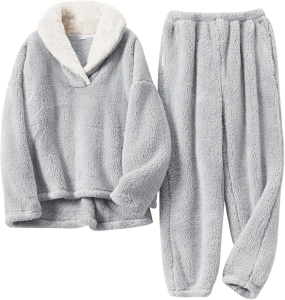 Pajama Sets for Women 2 Piece Fleece Fuzzy Fluffy Pajamas Pullover Pants Loose Plush Sleepwear Fuzzy Loungewear Set