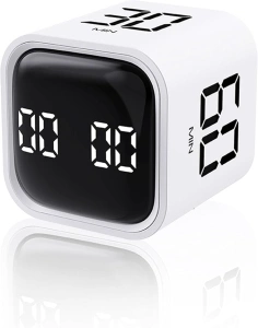 Brigii Gravity Cube Timer, Digital Kitchen Timer, Countdown & Stopwatch Modes, Silent Operation, Perfect for Cooking, Skincare, Study, and Exercise -White