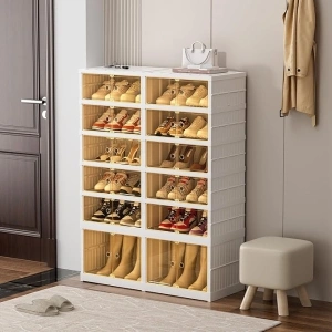 6 Tier Shoe Storage Cabinet Foldable Shoe Rack with Magnetic Clear Door, Easy Assembly Dust Free Collapsible Shoe Cabinet, 24 Pairs Shoe Storage Box Large Shoe Storage for Door Entrance