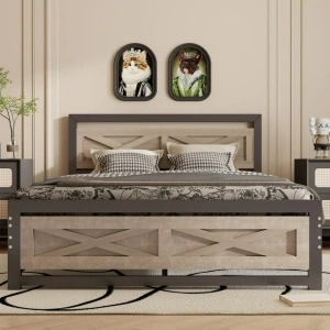 Behost Platform Bed Frame with Headboard, Queen Size Bed