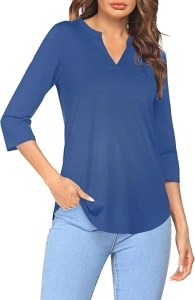 Sherosa Women's 3/4 Sleeve Shirts V Neck Casual Henley Work Tops Blouses