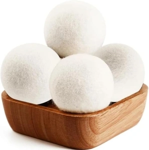 Wool Dryer Balls 4 Pack XL Natural Fabric Softener for Laundry - Reusable 100% Organic New Zealand Wool - Handmade Hypoallergenic Chemical Free - Reduces Wrinkles - Saving Time and Energy.