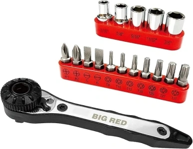 BIG RED BHT-17HTRS01R Torin Ratchet Wrench Screwdriver Set, 36 Teeth Reversible Super High Torque 1/4