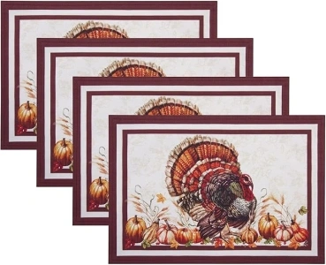 Elrene Home Fashions Autumn Heritage Turkey Engineered Placemats, Set of 4, 13