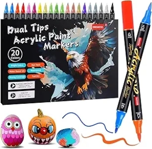 Acrylic Paint Pens Markers, 20 Colors Dual Tips Waterproof Paint Markers For Rock Painting, Fabric, Metal, Glass, Wood, Canvas, Ceramic, Plastic, Non-Toxic & Odor, Premium Art And DIY Craft Supplies