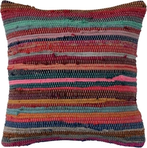 Creative Co-Op Recycled Striped Cotton Chindi Throw, Multicolor Pillow, Multi