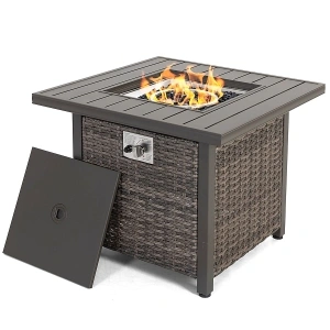 Nuu Garden 29.92-in W Brown Aluminum Square Tabletop Propane Gas Fire Pit Table