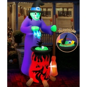 Vrilay 7ft Tall Halloween Inflatable, Witch Inflatable with Rotatable LED Lights for Halloween Outdoor Holiday Yard Decorations