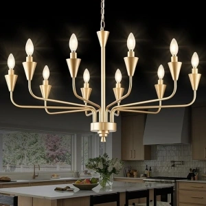 Gold 10 Lights Metal Chandelier 36'' Modern Metal Candle Chandeliers Lighting for Living Dining Room Bedroom Kitchen Island Entryway Foyer High Ceiling Hallway, E12