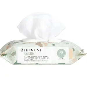 The Honest Company Clean Conscious Unscented Wipes | Over 99% Water, Compostable, Plant-Based, Baby Wipes | Hypoallergenic for Sensitive Skin, EWG Verified | Geo Mood, 60 Count