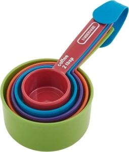 Farberware Professional Plastic Measuring Cups with Coffee Spoon, Set of 5, Colors may vary