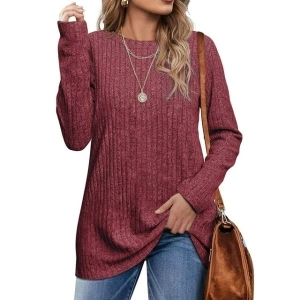 Fantaslook Long Sleeve Shirts for Women Crew Neck Casual Tunic Tops Lightweight Pullover