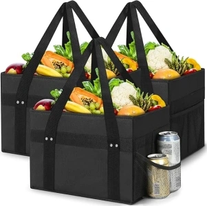 Reusable Grocery Bags - Foldable Shopping Bags with Side Pockets Utility Tote Bag for Groceries Storage Picnic