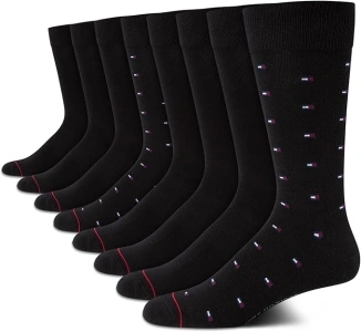 Tommy Hilfiger Men's Dress Socks - 8 Pack Comfort Stretch Crew Socks for Men - Crew Length Breathable Mens Work Socks (7-12)