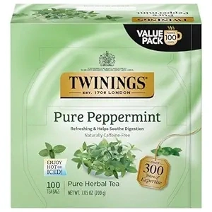 Twinings Pure Peppermint, 100 Individually Wrapped Tea Bags, Fresh Minty Flavour, Naturally Caffeine Free, Enjoy Hot or Iced