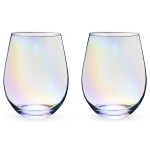 2pc Dwell Studio 22oz Glass Stemless Wine Glasses - Rainbow Iridescent