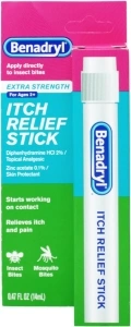 Benadryl Extra Strength Itch Relief Stick, Diphenhydramine HCL Topical Analgesic & Zinc Acetate to Relieve Skin Itching & Pain Associated with Insect Bites, Sunburn & More, 0.47 fl. oz