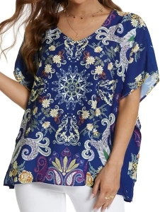 WEIYAN Women's Loose Casual Short Sleeve Floral Chiffon Tops T-Shirt Blouse