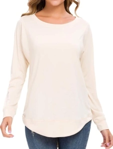 WEIYAN Womens Long Sleeve T-Shirts Casual Tunic Blouse Loose Curved Hem Tops