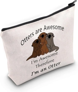 JNIAP Funny Otter Cosmetic Bag Otter Lover Gift Otters Are Awesome I'm Awesome Therefore I'm An Otter Makeup Zipper Bag (Otters bag)