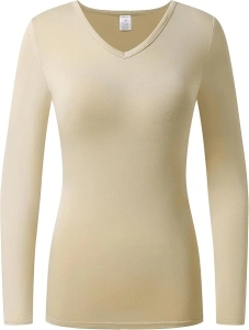 OThread & Co. Women's Long Sleeve T-Shirt Comfy V-Neck Shirts Basic Stretch Layer