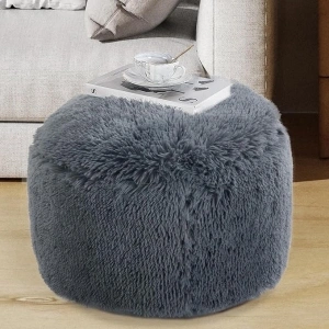 HOMBYS Round Pouf Ottoman Stuffed,Faux Fur Pouf Ottoman with PP Cotton Filling Footrest Couch Foot Stool Ottoman for Living Room, Bedroom and Kids Room(Dark Grey, 20