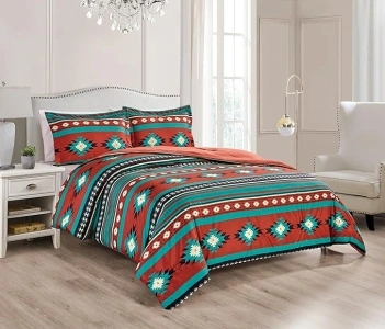 Chezmoi Collection 2-Piece Southwestern Geometric Tribal Multicolor Red Teal Beige Comforter Set, Twin Size