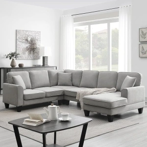 Oversized Sectional Sofa Set, U-Shaped Modern Sleeper 7 Seat Modular Couch with Reversible Chaise and 3 Pillows for Living Room Office, Light Gray