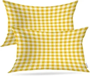 Batmerry Yellow Gingham Decorative Pillow Covers, Yellow and White Gingham Design Double Sided Throw Pillow Covers Sofa Cushion Cover Lumbar 12 x 20 Inches(Set of 2)