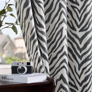 Vangao 100% Black and White Black Out Curtains for Bedroom 63 Inch Length, Modern Zebra Striped Curtains for Living Room Darkening Thermal Insulated Grommet Top Window Drapes 2 Panels, Black on Ivory