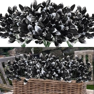 RECUTMS 10 Bundles 13.4” Black Artificial Shrubs for Outdoors Artificial Greenery Stems Fake Plants Artificial Plants Indoor Artificial Greenery Outdoor Uv Resistant for Decor (Monochrome)