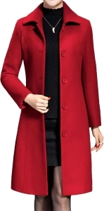 Duyang Womens Wool Blend Peacoat Turn Down Collar Single Breasted Elegant Overcoat Long Sleeve Outerwear with Pockets